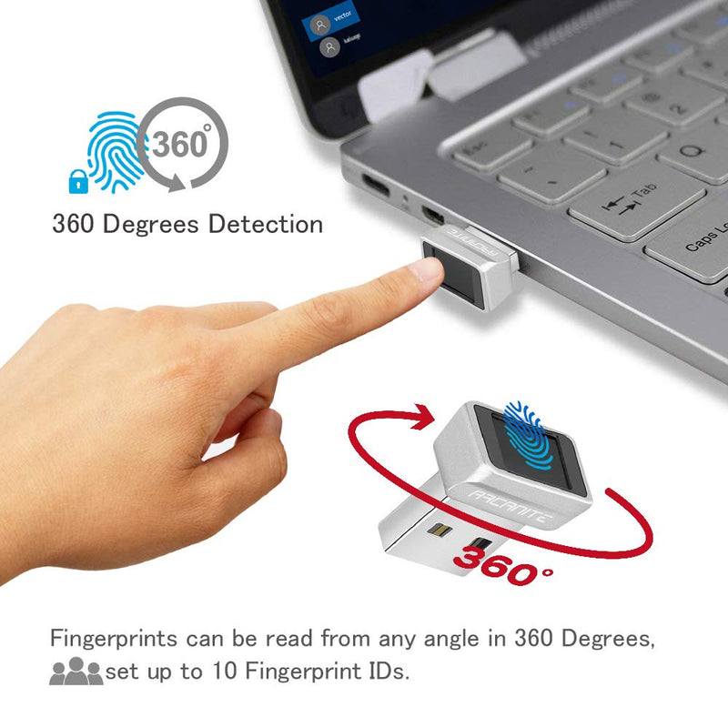 ARCANITE USB Fingerprint Reader for Windows 10 Hello, 0.05s 360-Degree Sensor Security Device, AKFSD-07 Digital Reader