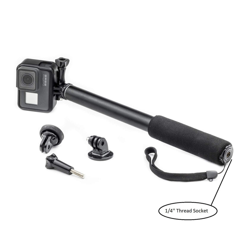 Digicharge Extendable Action Camera Selfie Stick Monopod, Compatible with GoPro Hero10 Max Hero9 Hero8 Hero 10 9 8 Fusion Akaso Brave 5 4 Apeman EKEN Fitfort Campark Compact Camera Pole (1/4" Thread)