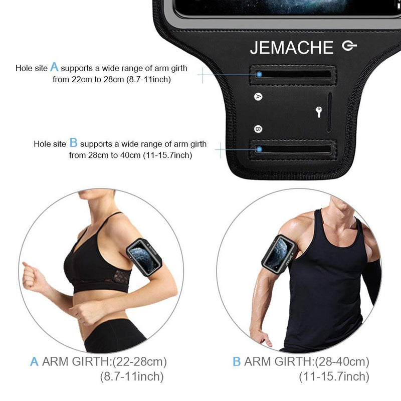 iPhone 13 Pro Max, 12 Pro Max Armband, JEMACHE Water Resistant Gym Running Workouts Arm Band Case for iPhone 13 Pro Max, 12 Pro Max, 11 Pro Max, Xs Max (Black) Black