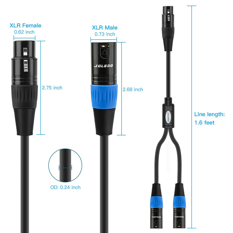 XLR Splitter Cable, XLR Female to Dual XLR Male Y Splitter Microphone Cable, Female to 2 Male XLR Y Cable, 1.6 Feet - JOLGOO