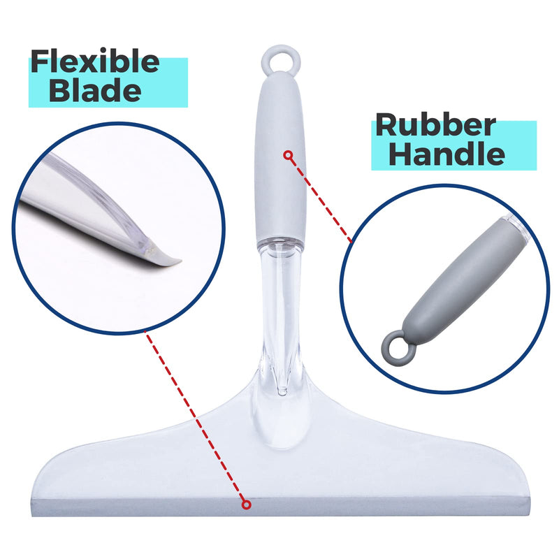 Shower Squeegee for Shower Glass Door, Rubber Squeegee for Bathroom Tile and Mirror, Plastic Window Cleaner Tool, 2 Pack
