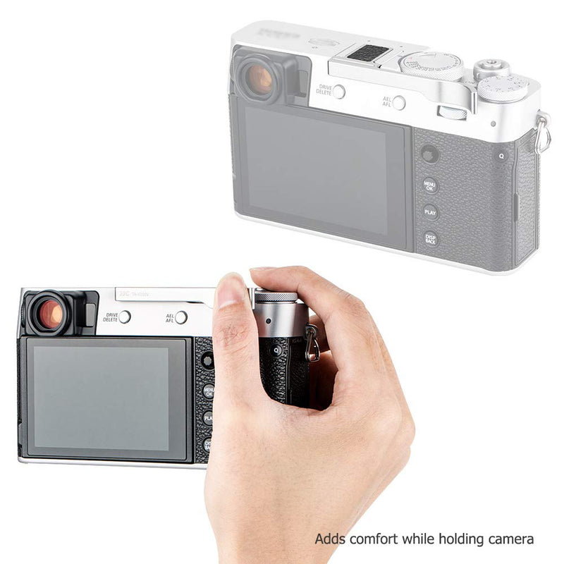 JJC Metal Thumbs Up Grip for Fuji Fujifilm X-E4 XE4 X-E3 XE3 X100V X100F with Hot Shoe Cover Protector Not Interfere with Controls of Camera -Silver SILVER