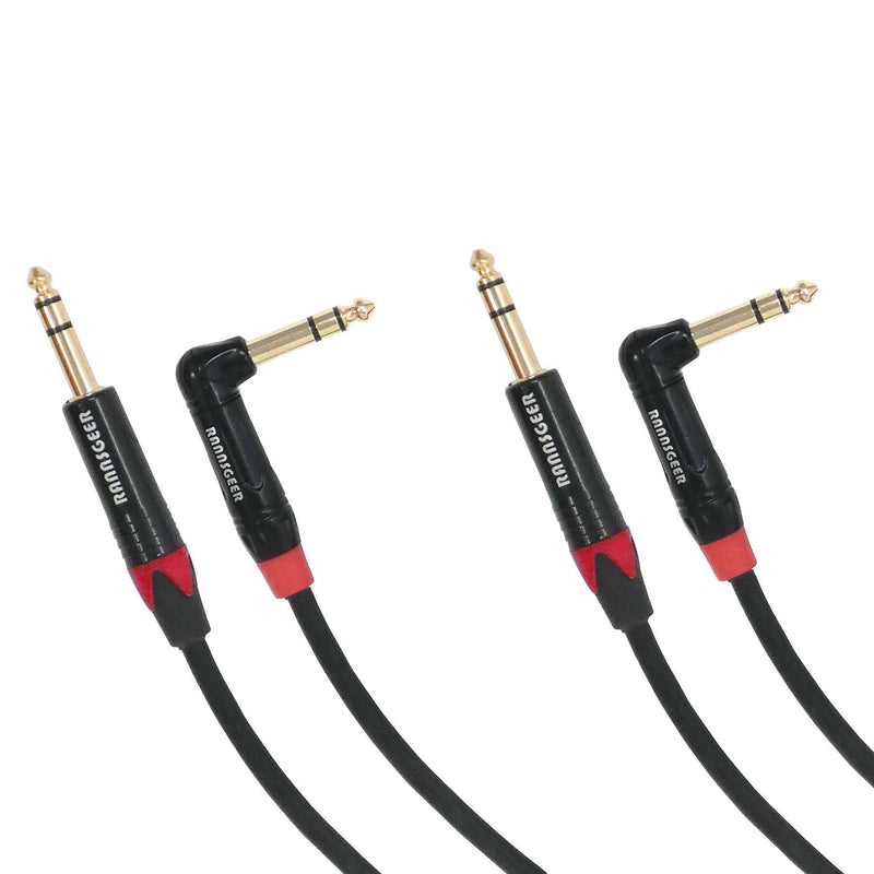 Rannsgeer 2 Pack 1/4 Inch TRS to TRS Right Angle Patch 1 Feet Cable (1 Ft 2 Pack) 1 Ft 2 Pack