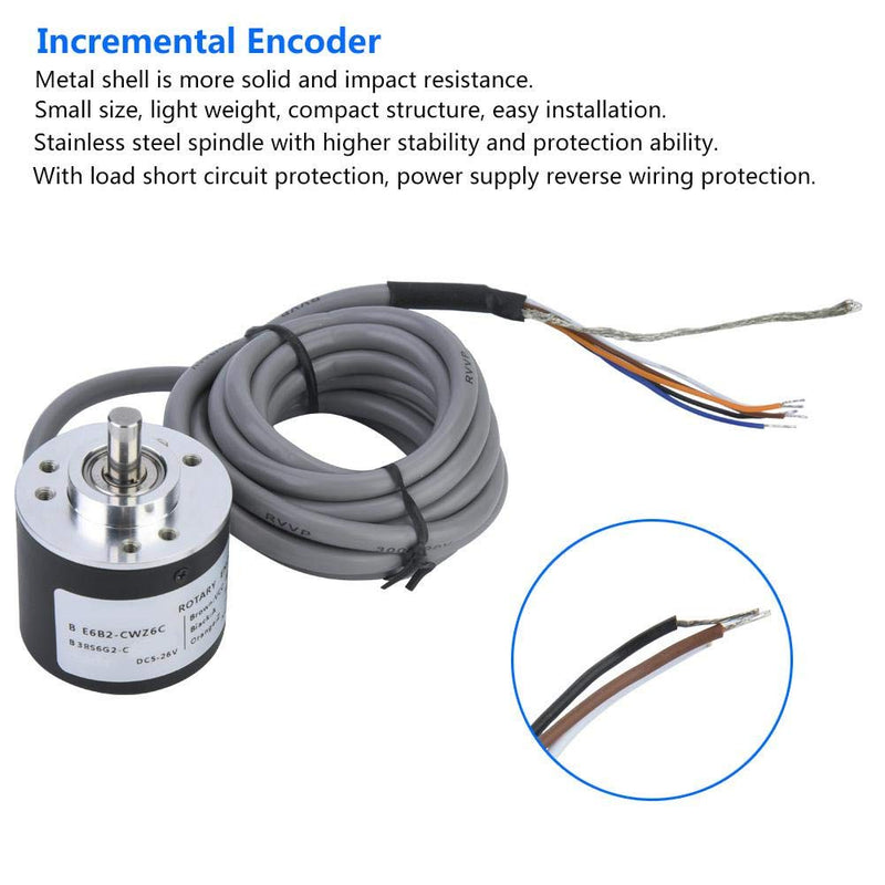 5-26V DC Incremental Rotary Encoder, E6B2-CWZ6C 38mm Diameter NPN Open-Collector Output ABZ 3 Phase General-Purpose Rotary Encoder with 2m Wiring Wire(360P/R)