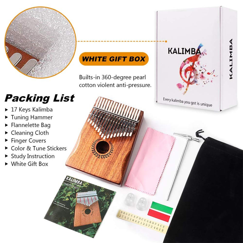 Kalimba 17 Keys Thumb Piano, Easy to Learn Portable Musical Instrument Gifts for Kids Adult Beginners with Tuning Hammer and Study Instruction. Known as Mbira, Wood Finger Piano