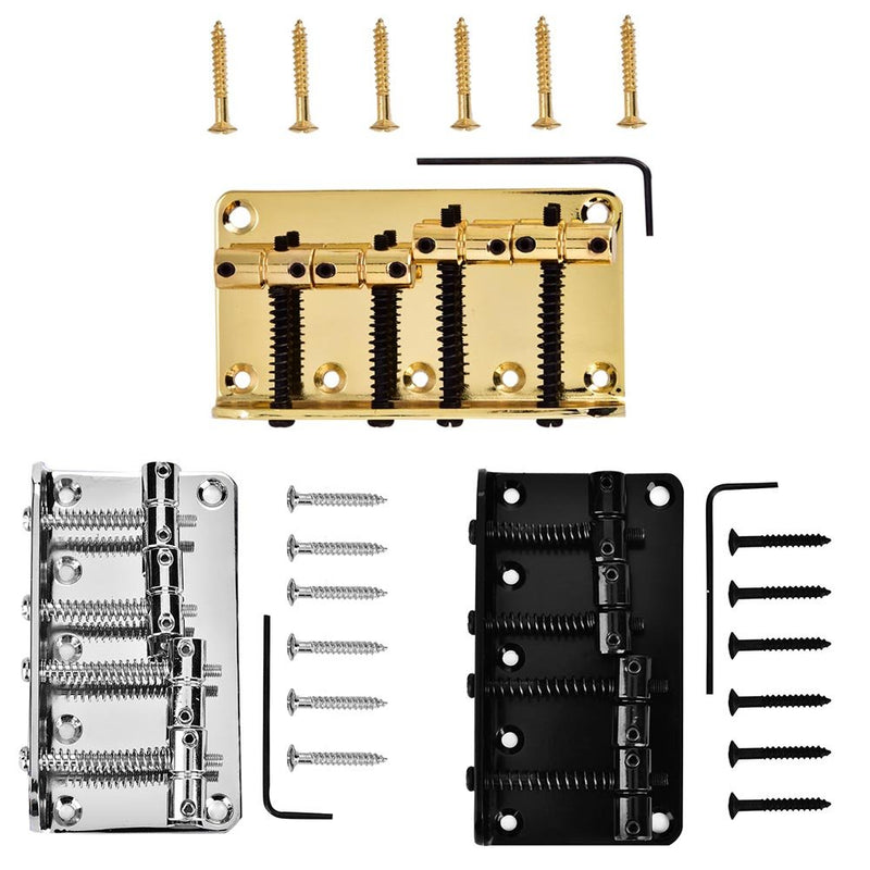 Tbest 4 String Bass Guitar Bridge, Professional Metal Four-String Bass Bridge for 4-String Electric Bass Guitar Black