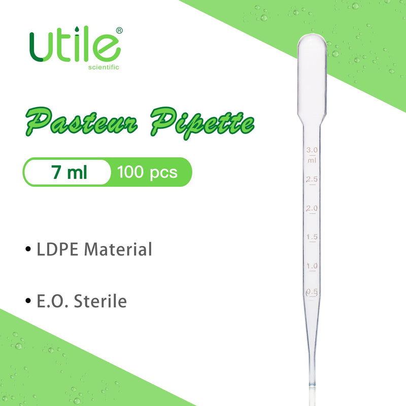 Utile 100pcs of Sterile Transfer Pipettes, Essential Oil Pipettes, Cap.7ml with 155mm Length, Low-Density Polyethylene Material, Individual Peel-Pack, 4320.0513.100 Vol.7ml, 100pcs/box