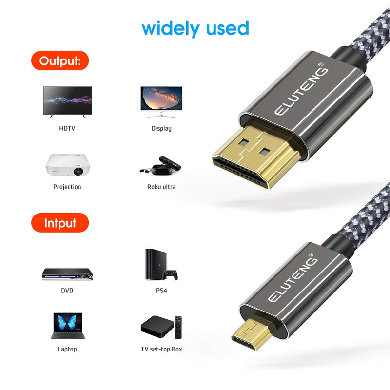 ELUTENG Micro HDMI to HDMI Cable 8K@60HZ/ 4K@120HZ 4.5FT Male to Male Cable 48Gbps 3D Supported Ethernet Audio Return Compatible for Playstation 5, PS 3 4 4 Pro, Raspberry Pi 3, Laptops, HDTV