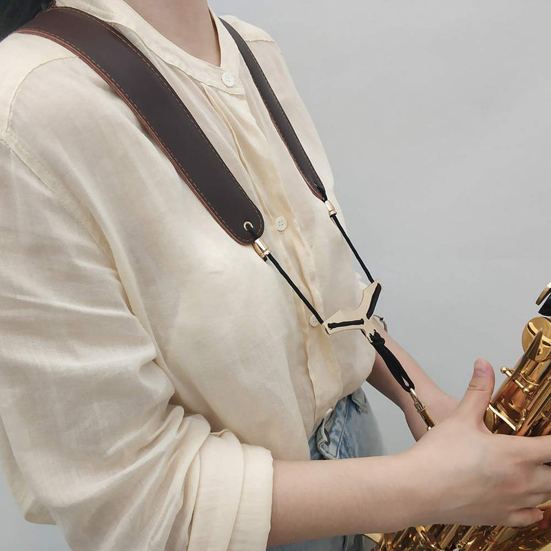 ACCOCO Real Leather Saxophone Shoulder Strap - Adjustable Genuine Leather Neck Shoulder Strap for Sax Bass Tenor Alto Saxophone