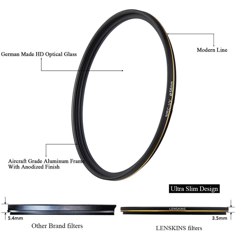 LENSKINS 58mm UV Protective Filter, 16-Layer Multi-Resistant Nano Coated, Ultra Slim, German Optics, Weather-Sealed, HD Clear Glass Ultra Violet Filter, Camera Lens Protector with Lens Cloth