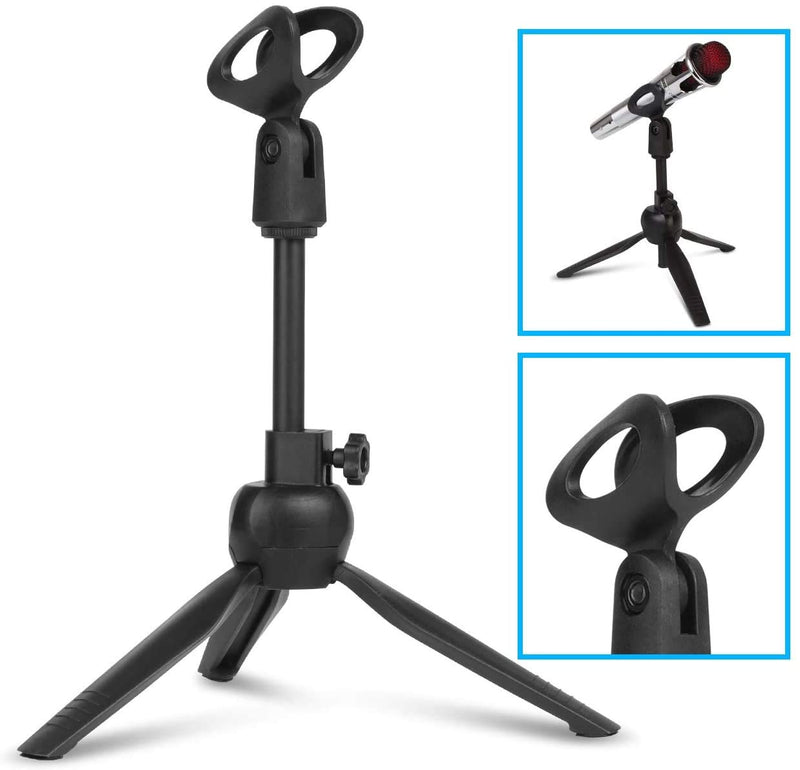 Desk Mic Stand Universal Adjustable Desktop Microphone Stand Portable Foldable Tripod Mic Table Stand with Microphone Clip For Dynamic Microphone, Wired Microphone - Bomaite L7, Black