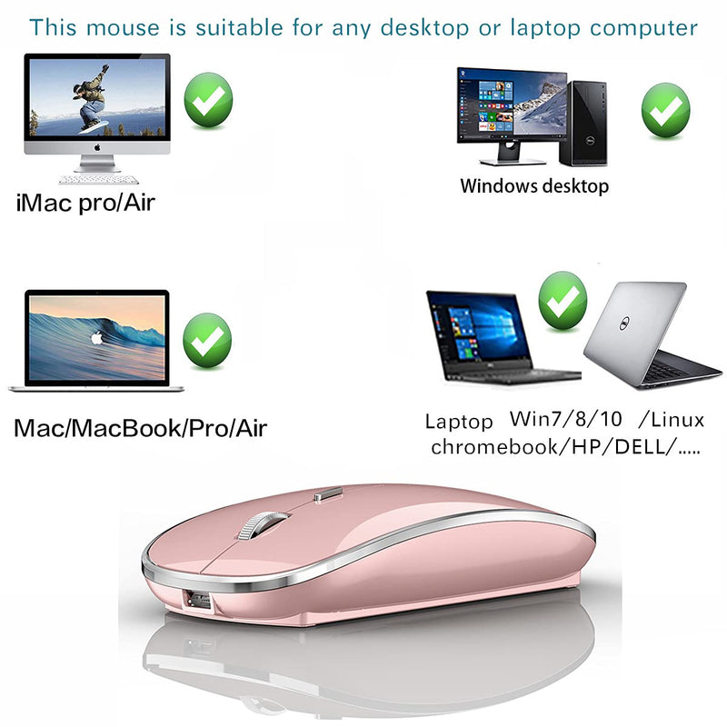 Wireless Mouse for MacBook Pro MacBook Air MacBook Laptop Mac iMac Desktop Computer Chromebook Win7/8/10 PC HP Dell Laptop (Rose Gold) Rose gold