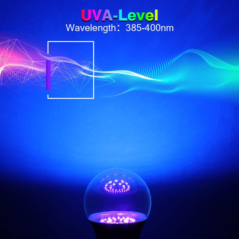 [AUSTRALIA] - Litake UV LED Black Light Bulb, 11W A19 E26 UV Light Bulb, UVA Level 385-400nm, Glow in The Dark for Halloween, Blacklight Party, Painting, Body Art, Bar, Fluorescent Poster, Neon Glow (2 Pack) 