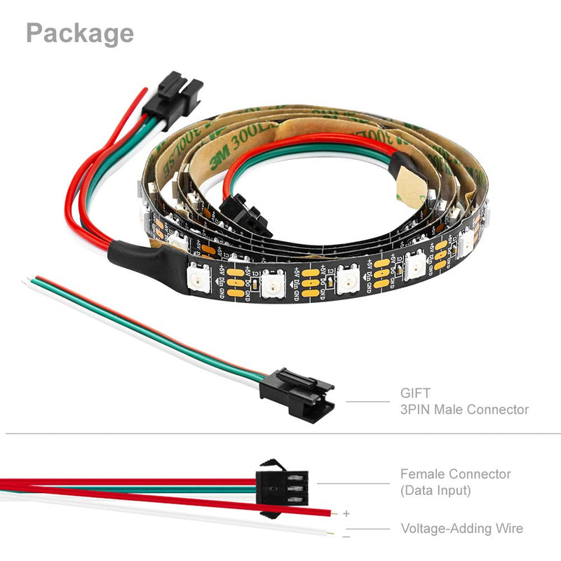 BTF-LIGHTING WS2812B RGB 5050SMD Individual Addressable 3.3FT 60(2x30)Pixels/m Flexible Black PCB Full Color LED Pixel Strip Dream Color IP30 Non-Waterproof for Bedroom,DIY Project Only DC5V Black Pcb Ip30 3.2FT 60LEDs