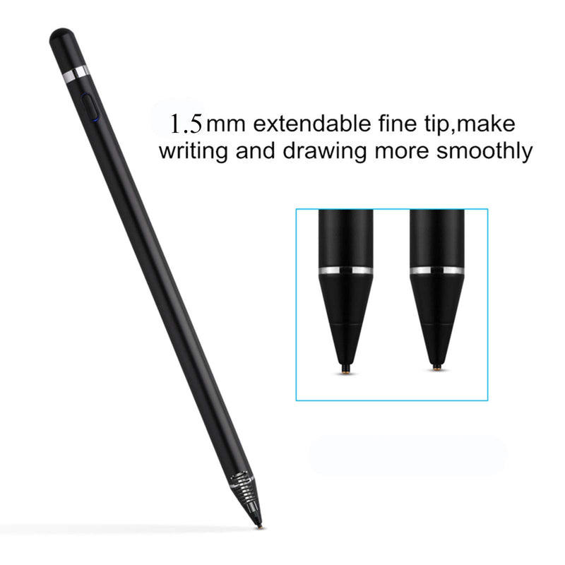 Active Stylus Pen for Touch Screens, Compatible with Android, iOS, iPad Pro/iPad Mini 2/3 /4 and Most Tablet,1.5mm Fine Point Rechargeable Digital Stylus Pen（Black） Universal Version