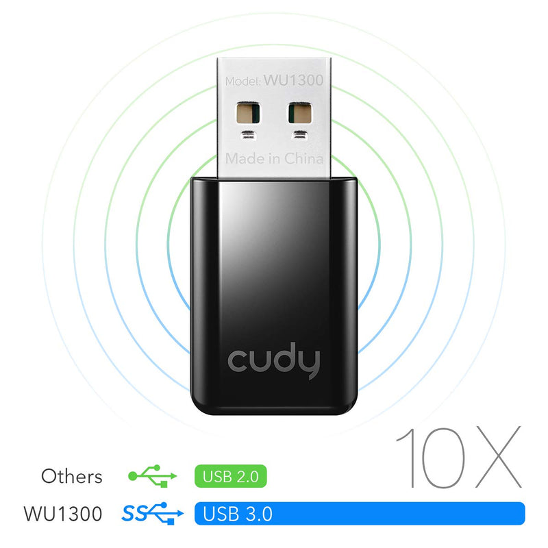 Cudy WU1300 AC 1300Mbps WiFi USB Adapter for PC, USB 3.0, USB WiFi Dongle, 5Ghz /2.4Ghz, WiFi USB, USB Wireless Adapter for Desktop/Laptop, Compatible with Windows Vista /7/8/8.1/10, mac OS, Linux