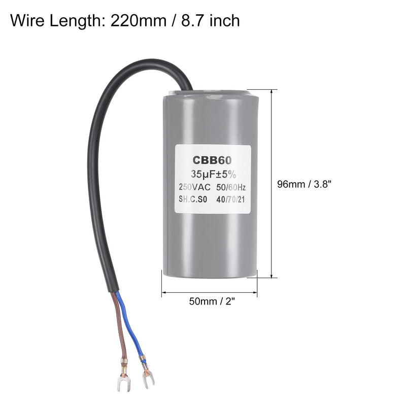 MECCANIXITY CBB60 Run Capacitor 35uF 250V AC 2 Wires 50/60Hz Cylinder 96x50mm with Terminal for Air Compressor Water Pump Motor