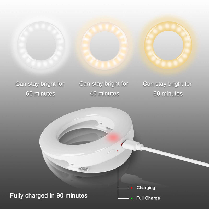 EMART Clip on Selfie Ring Light, Rechargeable LED Circle Lighting Portable Clip-on Selfie Fill Lights for iPhone/Android, Cell Phone Photography, Laptop, Camera Video, Photo, Girl Makes Up
