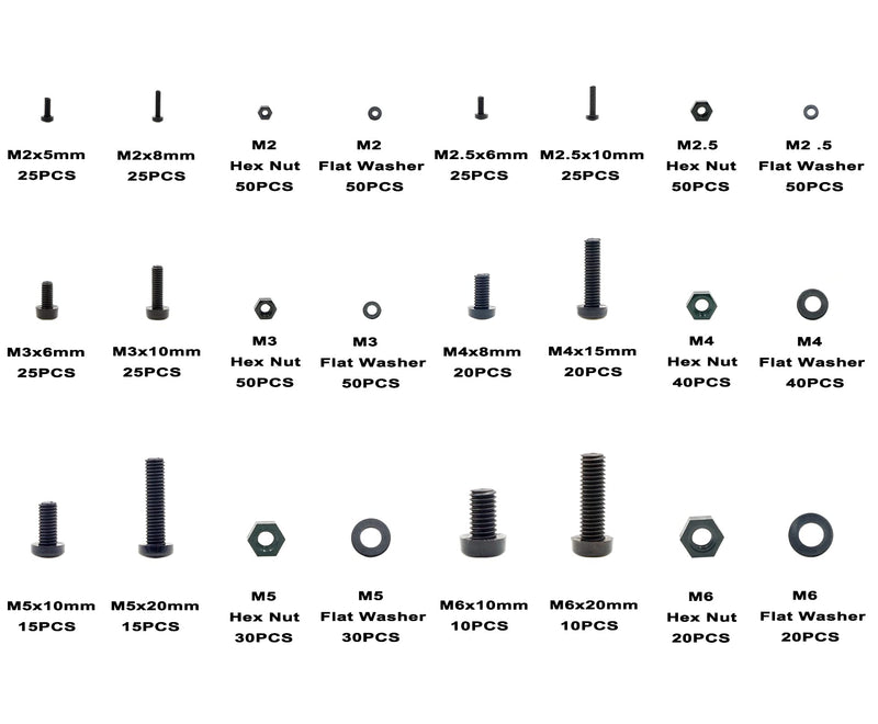 HVAZI Metric M2 M2.5 M3 M4 M5 M6 Nylon Phillips Pan Head Screws Nut Flat Washers Assortment Kit Black-M2M2.5M3M4M5M6