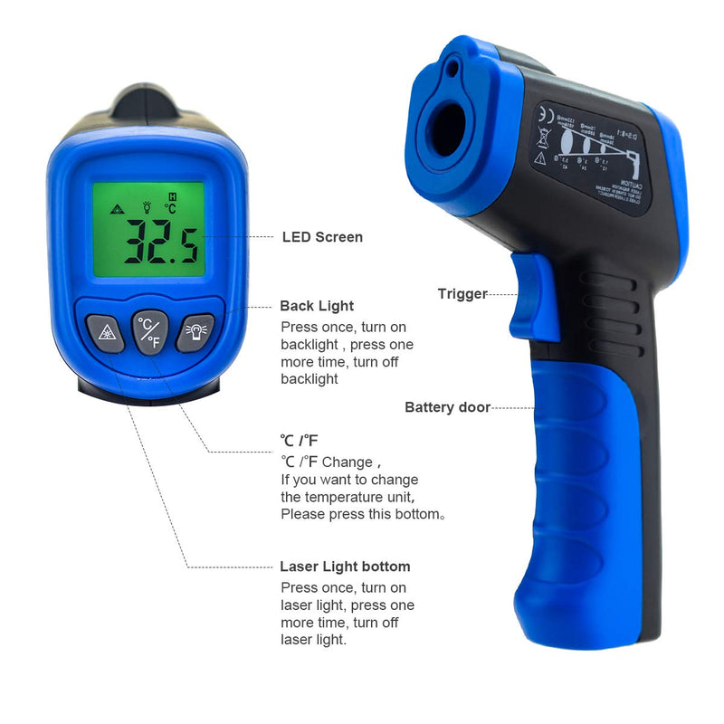 Digital Laser Infrared Thermometer AP-981A Non-Contact IR Thermometer Gun Temperature Gun -58℉~ 662℉(-50℃~350℃) with Backlight Data Hold for Swimming Cooking BBQ Automotive(NOT for Human) White