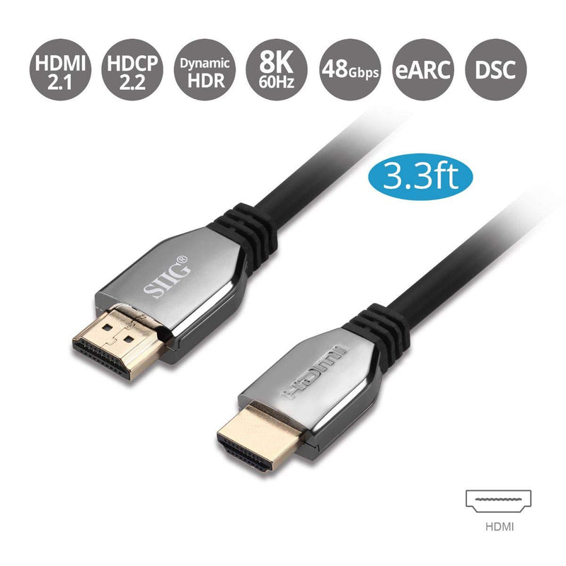 SIIG HDMI 2.1 Cable - 8K, Ultra High Speed HDMI Cable, 48Gbps, 3.3ft, Triple Shielded (CB-H21411-S1) 3.3 ft