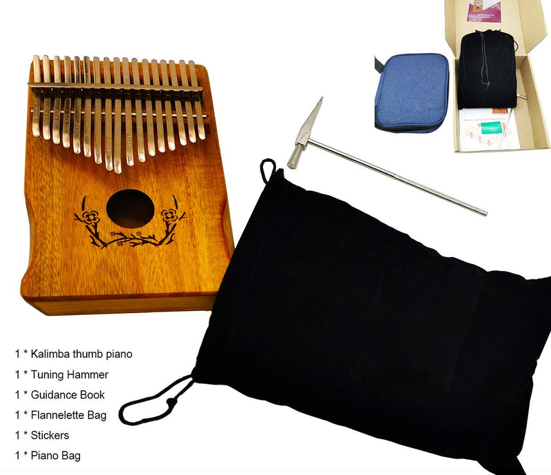 Kalimba 17 Keys Thumb Piano,Portable Mbira Pianos Musical Instruments Set with Music Book,Tune Hammer,Flannelette Bag and Piano Bag,Music Gift for Kids and Adults Beginners