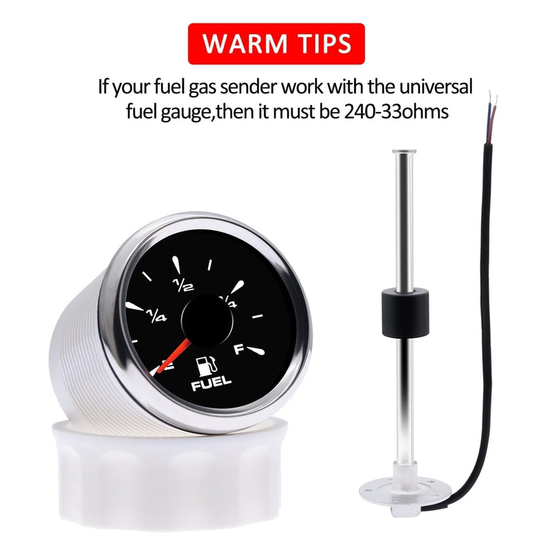 KAOLALI Fuel Sending Unit 240~33ohm 10''(250mm) Marine Fuel Gas Tank Sender + 52mm Digital Motorcycle Fuel Meter 0~190 ohm 240~33ohm