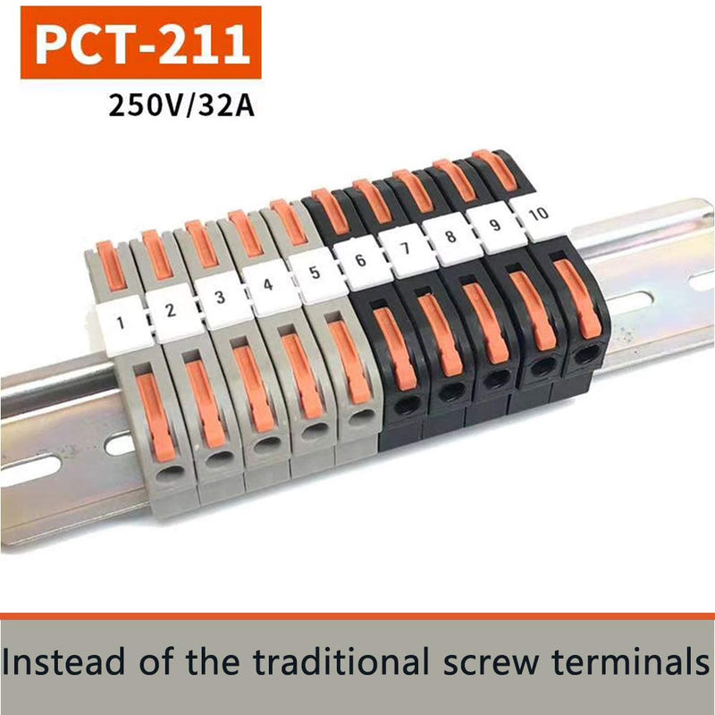 UOHGDPY DIN Rail Terminal Blocks kit,Universal Compact Wire Wiring Connector (20 pcs connectors+2 pcs Article in Parallel+ 2 pcs Digital Identification+2Pcs Fixed clamp+20 pcs Screw) 20 pcs connectors+Article in parallel+ Digital identification+screw