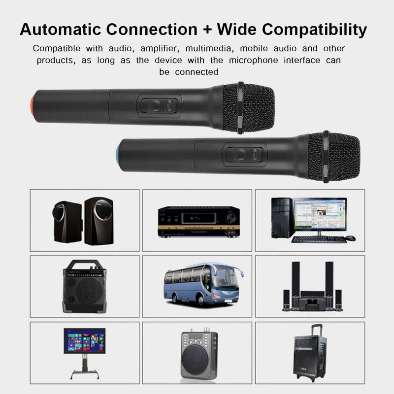 Wireless Microphone, VHF Microphone with Receiver 30-100m Range, Karaoke Handheld Microphone Powerful Sound Quality, for Party Conference Church Wedding