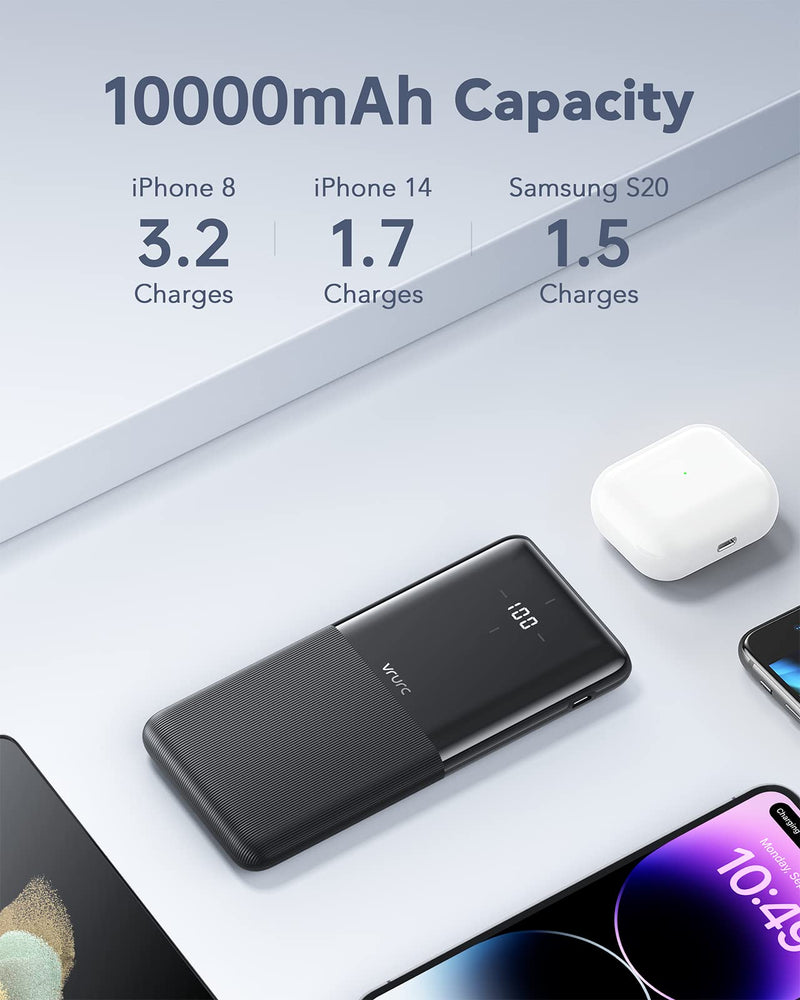 [AUSTRALIA] - VRURC Power Bank 2 Pack, 10000mAh Portable Charger with USB-C & 2 USB Outputs,2 Inputs,LED Display - Slim & Lightest Portable Phone Charger for iPhone/Samsung/Google/LG/Pixel and etc,Black & Black Black-Black 