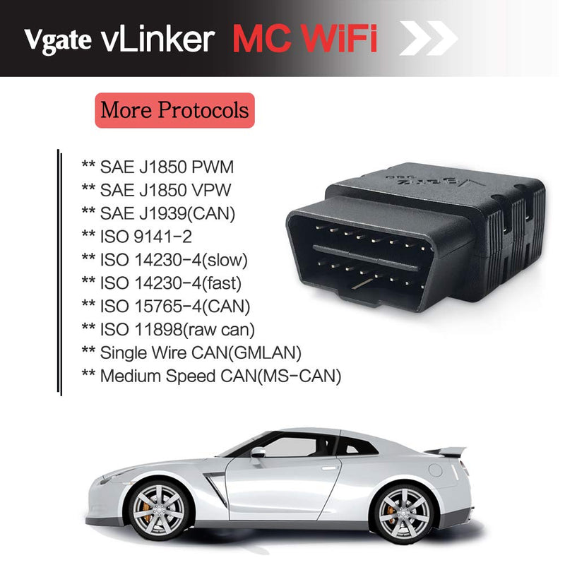 Vgate vLinker MC WiFi OBD2 Car Code Reader, OBD-II Diagnostic Scanner for iOS, Android, and Windows