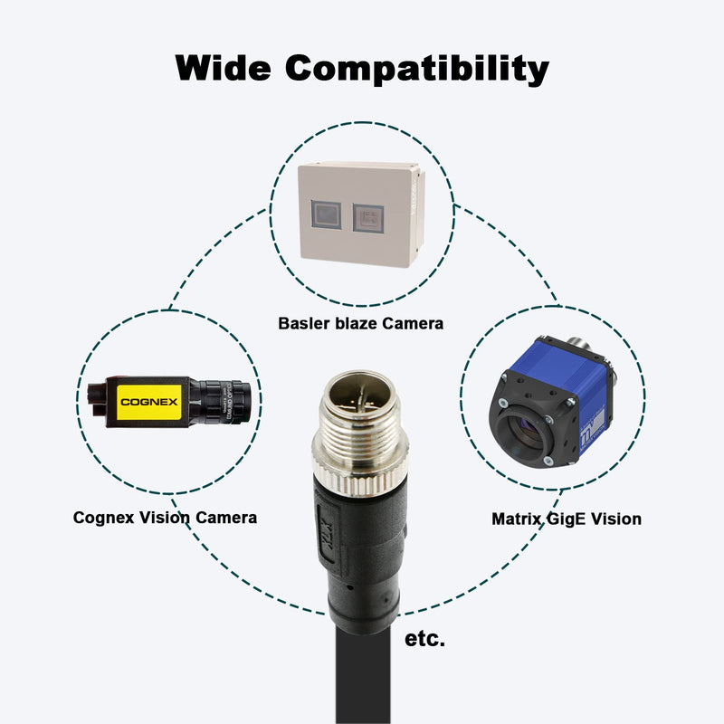[AUSTRALIA] - Alvin's Cables Ethernet Cable in-Sight 8200 and 8400 Series CCB-84901-2001-02 M12 X-Coded to RJ45 Industrial Camera Shielded Cord IP67 Waterproof 6.5ft/2M Black 