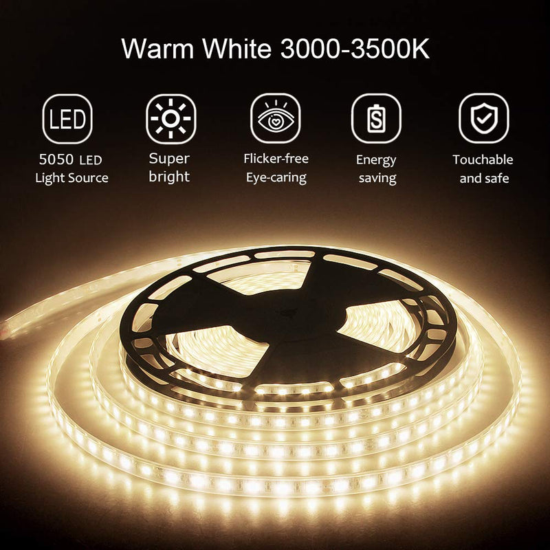 [AUSTRALIA] - ALITOVE 32.8ft Warm White LED Strip Lights Waterproof IP67 10m 600 LEDs 5050 SMD 24V DC 3200K Outdoor LED Flexible Tape for Kitchen Bedroom Garden Under-cabinet Backyard Hallways Stairs Decor Lighting Warm White Ip67 32.8ft (Pack of 1) 