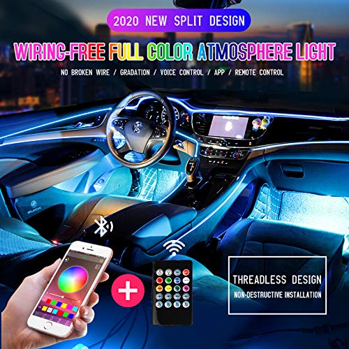 Car led Strip Light,Split Design RGB Ambient Light-6 in 1 with 8 Meter Fiber Optic Light Guide app Control and Dynamic Mode Enough to Decorate The Center Console and 4 Doors