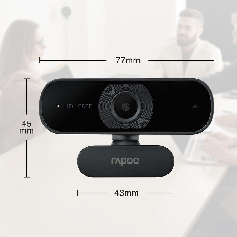 1080P Web Camera, HD Webcam with Microphone, RAPOO C260 USB Computer Camera, Built-in Dual Noise Reduction Mics, 95-degree Wide Angle, Plug and Play, for Zoom/Skype/Teams, Conferencing and Video Calls Black