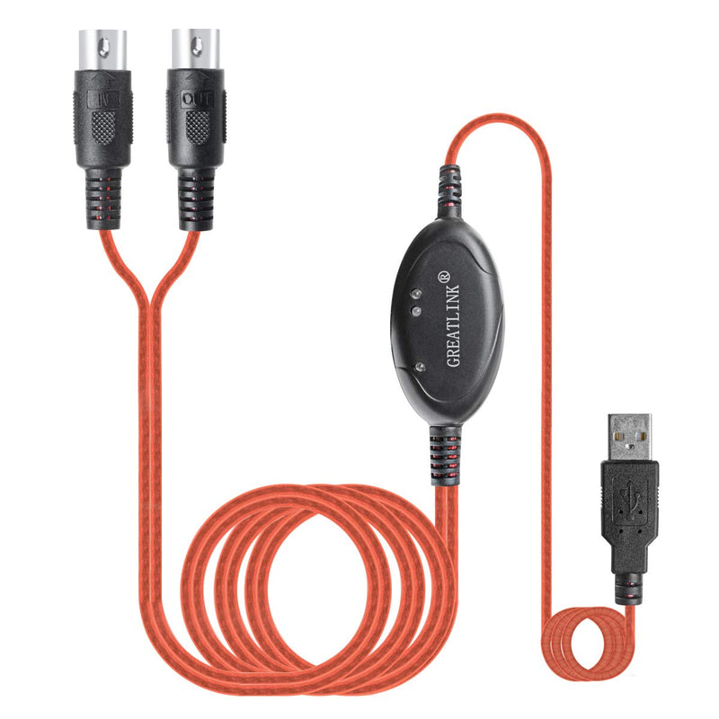[AUSTRALIA] - USB in-Out MIDI Interface Professional Piano Keyboard to PC/Laptop/Mac Converter/Adapter MIDI Cable for Home Music Studio Color Red - 6.5Ft 