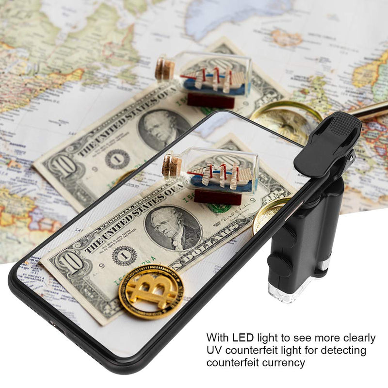 753 60-100X Clip-on Microscope with LED Light, Portable Magnifier Loupe Pocket Magnifying Lens Glass for Universal Mobile Phones, Mini Plus Pocket Microscope Lighted