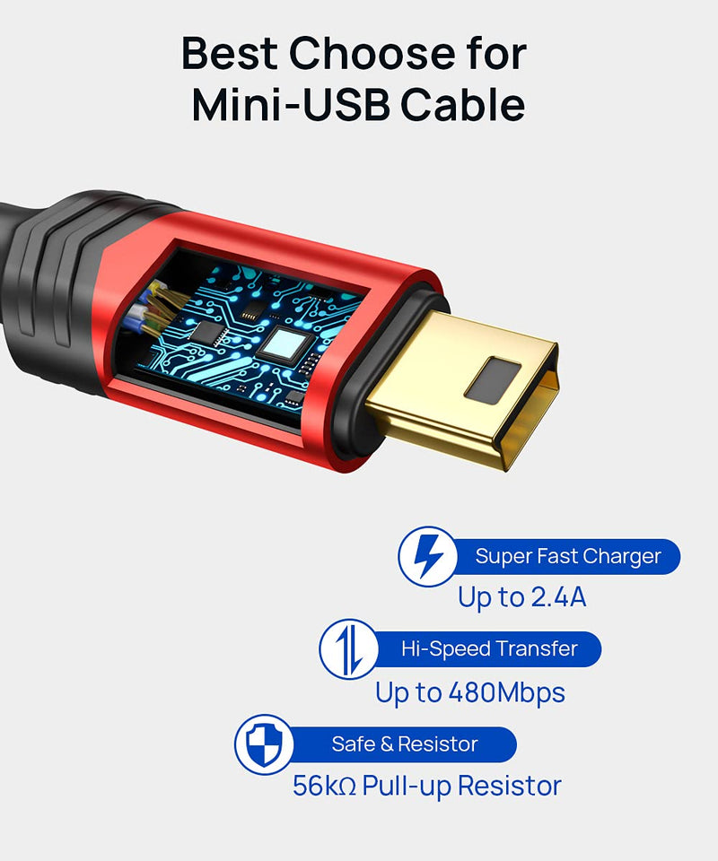 Mini USB Cable[2-Pack 3.3ft+10ft], JSAUX USB 2.0 A to Mini B Cable Charging Cord Compatible with Ti-84 Plus CE Graphing Calculators, PS3 Controller, GoPro, Digital Camera, GPS Receiver, Dash Cam etc RED