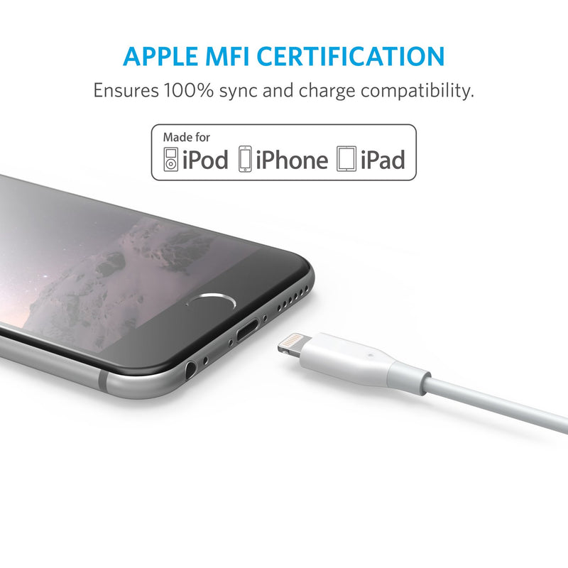 Anker Powerline 1ft Lightning Cable, MFi Certified for iPhone Xs/XS Max/XR/X / 8/8 Plus 7/7 Plus / 6/6 Plus / 5S (White) White