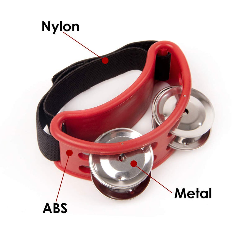 Foot Tambourine Percussion Jingle Shaker Musical Instrument Bells (Red) Red