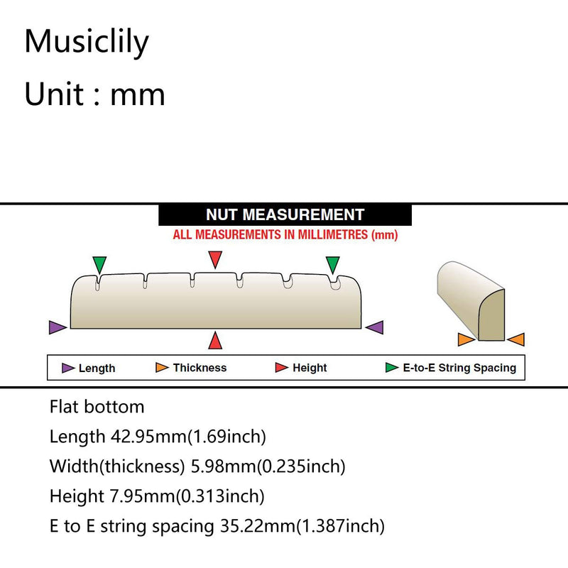 Musiclily Pro 42.95mm Slotted Electric and Acoustic Guitar Unbleached Bone Nut for 6-String Ibanez and PRS (Set of 2)