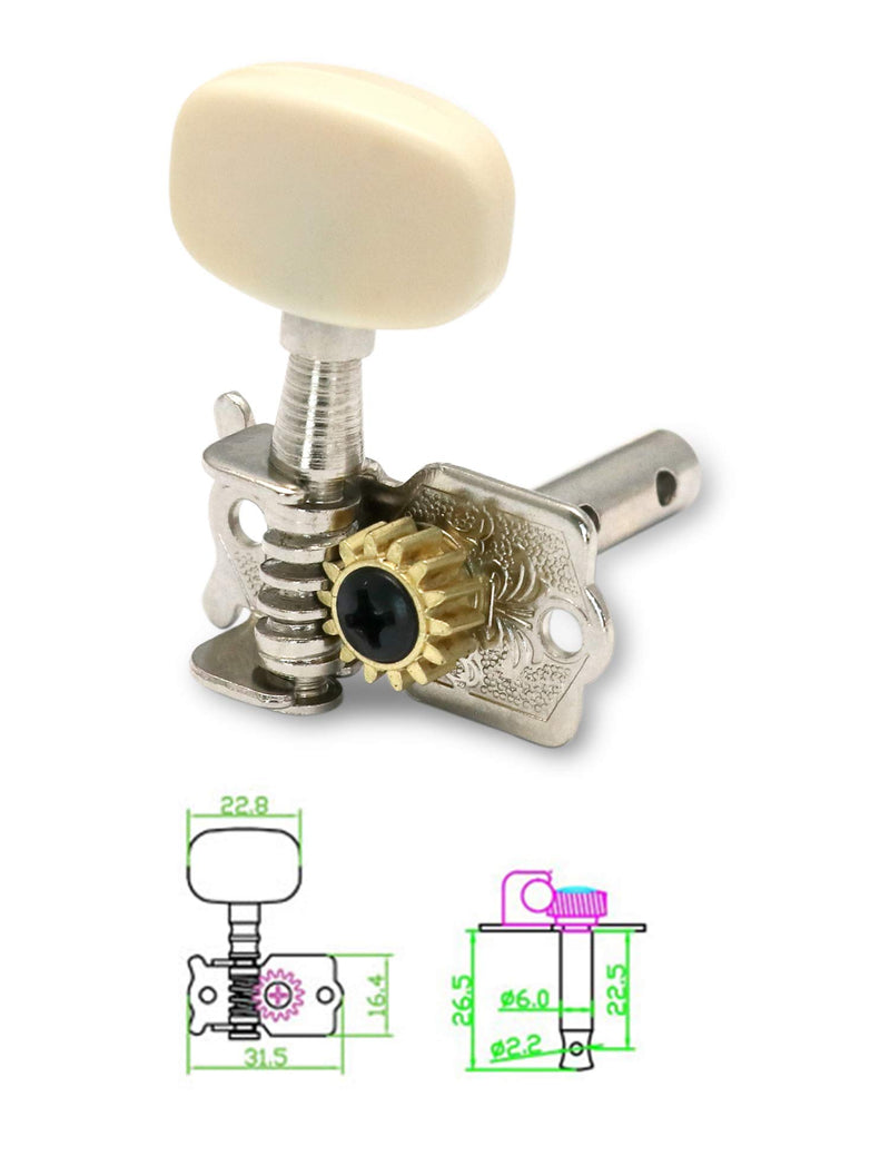 Metallor Guitar Machine Heads Tuning Pegs Tuners for Classical Acoustic Folk Guitar Individual Double Hole Chrome 3L 3R. (B104) B104