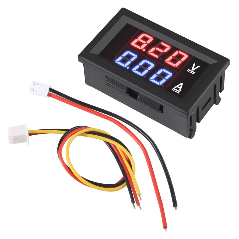 Aobao 2pcs 0.28'' Digital Volt Amp Voltmeter Ammeter Meter DC 0-100V 50A Red Blue Dual LED Display Voltage Amperage Current Meter 2 in 1 Tester with 50A/75mV Shunt