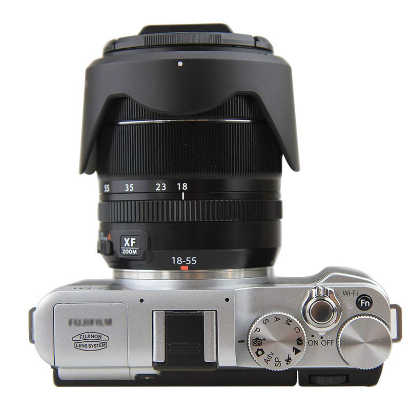Camera Lens Hood JJC Lens Shade for Fuji Fujifilm FUJINON XF 14mm F2.8 R & FUJINON XF18-55mm F2.8-4 R LM OIS Replaces Fujifilm 14/18-55 Lens Hood Reverse Attaching Non-Glare Matte Finish -Black