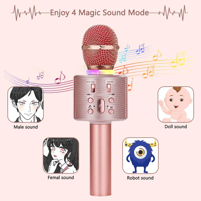 [AUSTRALIA] - Karaoke Microphone for Kids, Bluetooth Microphone with LED Lights, XIANRUI Portable Karaoke Machine for Kids and Adults, Perfect for Home KTV Birthday Party, Compatible for Android iOS (all rose gold) all rose gold 