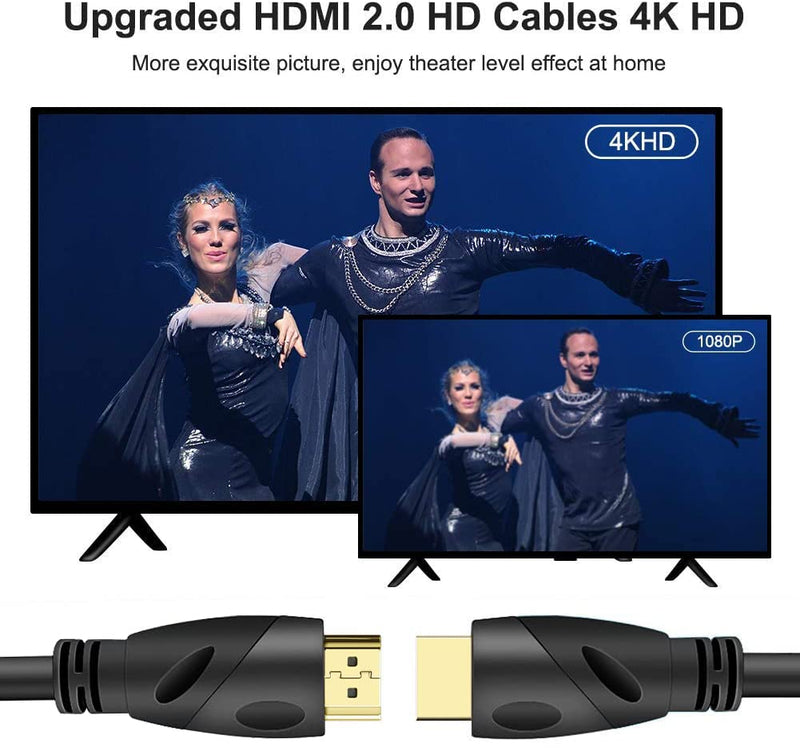4K HDMI Cable - Rommisie (HDMI 2.0,18Gbps) Ultra High Speed Gold Plated Connectors,Ethernet Audio Return,Video 4K,FullHD1080p 3D Compatible with Xbox Playstation Arc PS3 PS4 PS9 PC HDTV (6.6FT, Black) 6.6FT