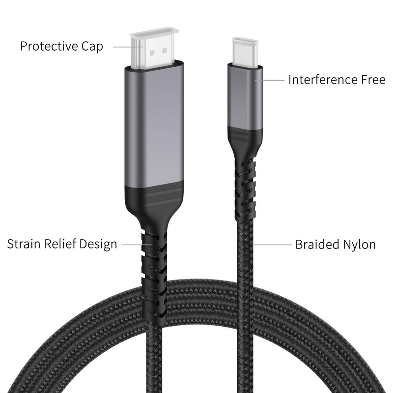 nonda USB C to HDMI Cable, 6.6ft 4K@60Hz Type C to HDMI 2.0 Cable [Thunderbolt 3 Compatible] for MacBook Pro 2020/2019, MacBook Air/iPad Pro 2020, Surface Book 2, Galaxy S20, and Other Type-C Devices
