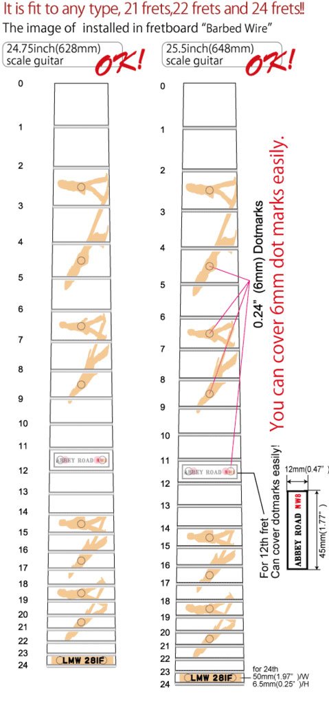 Inlay Sticker Fret Markers for Guitars - Abbey Road/Album Cover by The Beatles, F-033AR