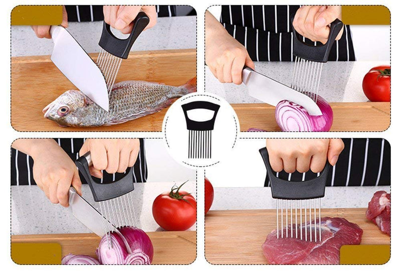 Stainless steel Onion Holder for Slicing, Vegetable Potato Cutter Slicer, Onion cutting tool, Stainless steel Cutting Kitchen gadgets.