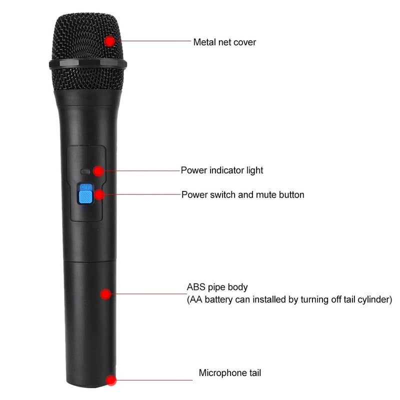 Wireless Handheld Microphone, Professional 2 In 1 VHF Universal USB Receive Handheld Mic, for Karaoke, Family Ktv Singing, Parties, Speeches, for Android/iPhone/iPad/PC/Laptop(Black) Black